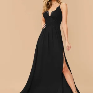 Vestido slip de muslo con abertura con encaje de espalda con tiras cruzadas